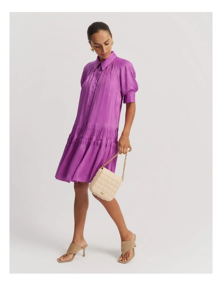 Tuck Detail Short Sleeve Shirt Dress in Vivid Purple image 1