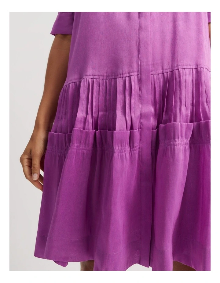 Tuck Detail Short Sleeve Shirt Dress in Vivid Purple image 3