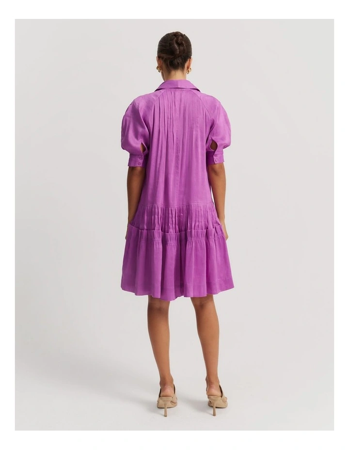 Tuck Detail Short Sleeve Shirt Dress in Vivid Purple image 4