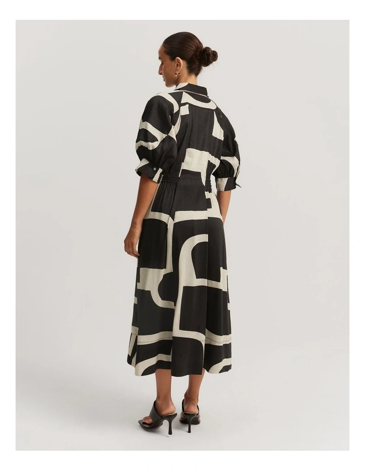 Print Cinched Shirt Dress in Stone Geo image 4