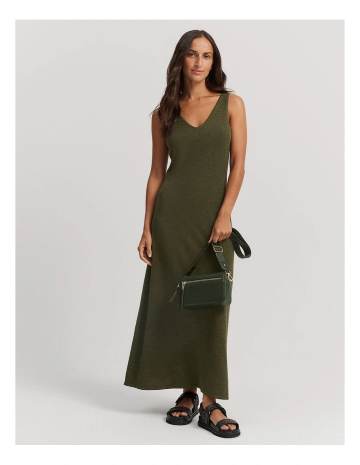 Organically Grown Cotton Linen Maxi Dress in Dark Olive image 1