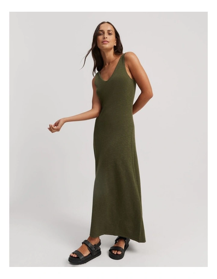 Organically Grown Cotton Linen Maxi Dress in Dark Olive image 3