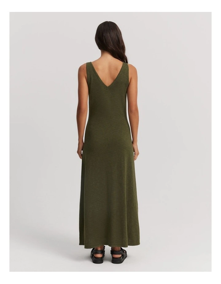 Organically Grown Cotton Linen Maxi Dress in Dark Olive image 4