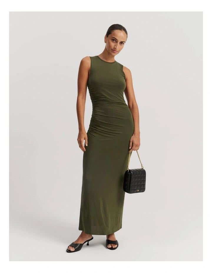 Cupro Jersey Racerback Dress in Dark Olive image 1