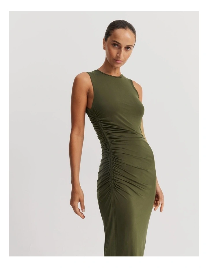 Cupro Jersey Racerback Dress in Dark Olive image 2