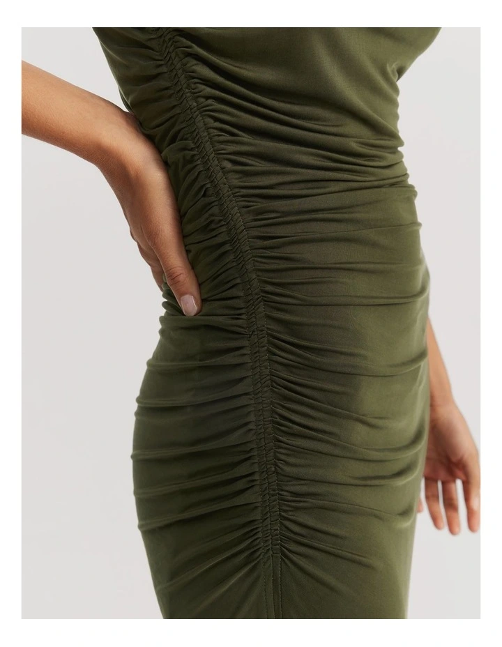 Cupro Jersey Racerback Dress in Dark Olive image 3
