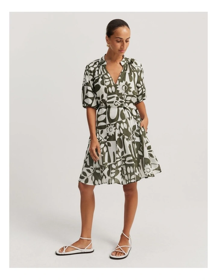 Blouson Sleeve Dress in Olive Splice Print image 3