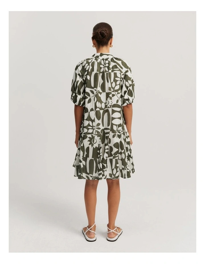 Blouson Sleeve Dress in Olive Splice Print image 4