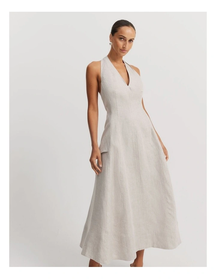 Organically Grown Linen Halter Midi Dress in Stone image 1