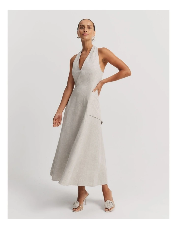 Organically Grown Linen Halter Midi Dress in Stone image 3