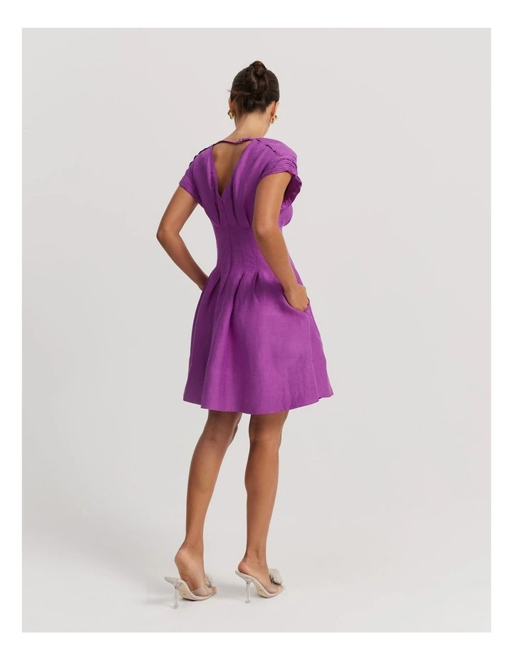 Tuck Detail Mini Dress in Vivid Purple image 4