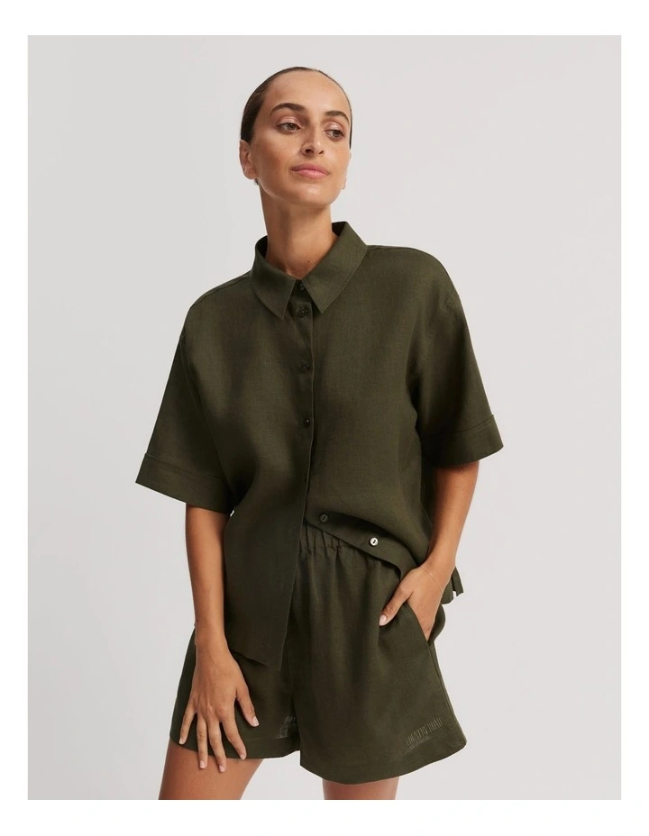 Organically Grown Linen Lounge Set in Dark Olive image 1