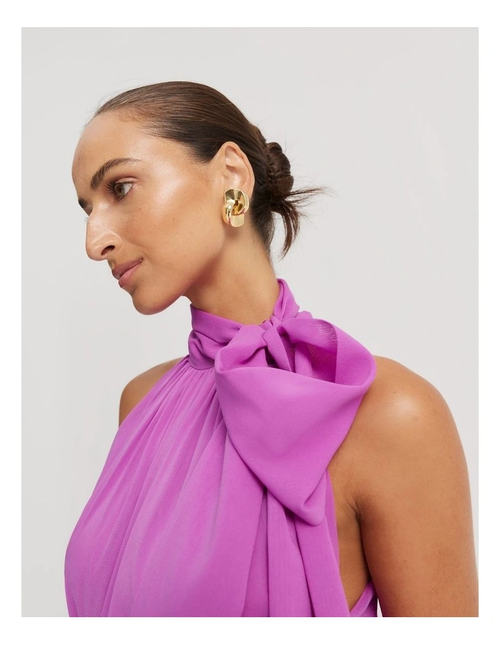 Georgette Pussy Bow Halter Top in Vivid Purple image 2