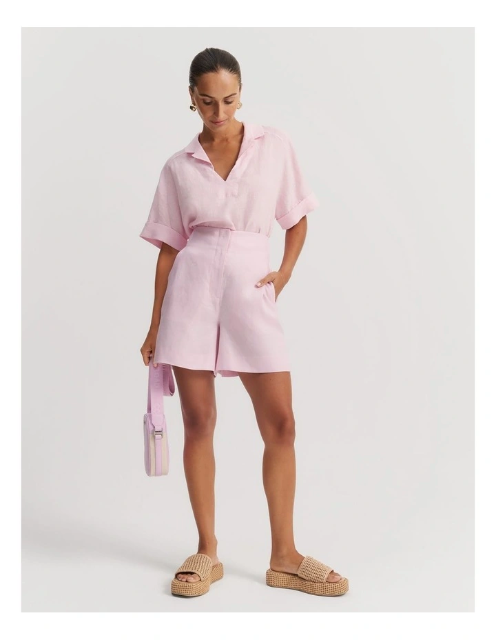 Organically Grown Linen Popover Shirt in Peony image 1