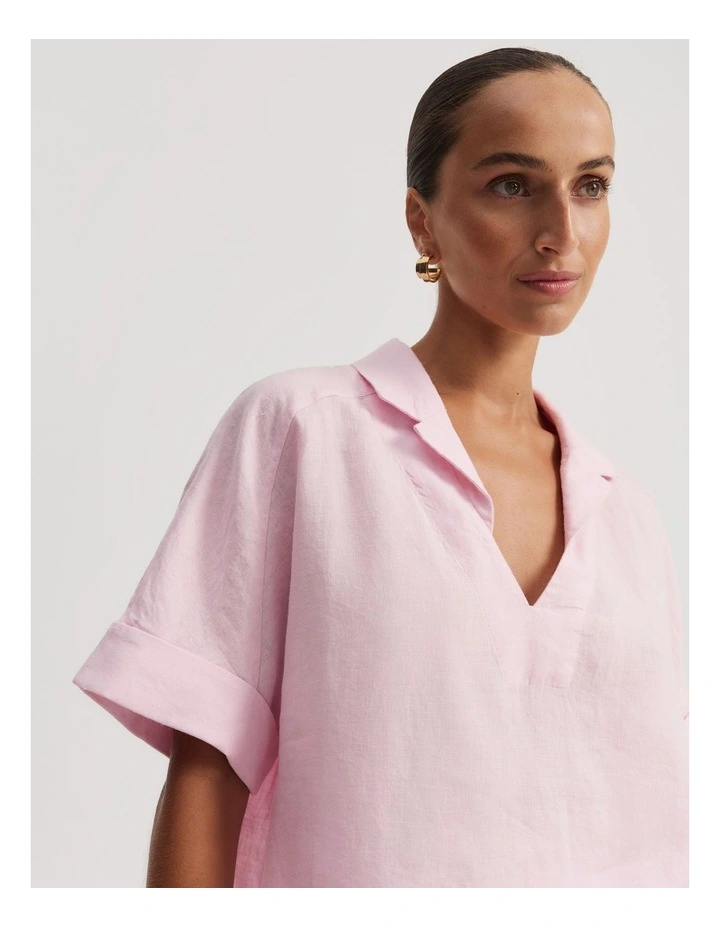 Organically Grown Linen Popover Shirt in Peony image 2
