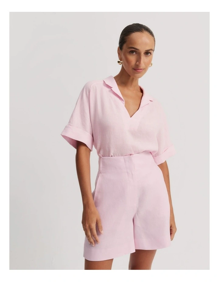 Organically Grown Linen Popover Shirt in Peony image 3
