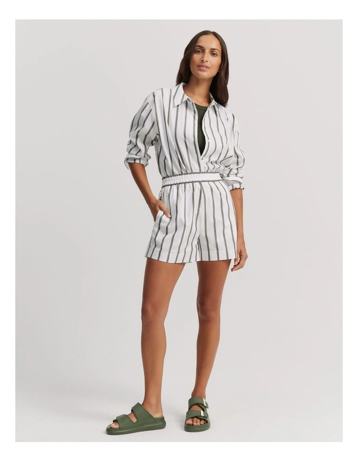 Australian Cotton Stripe Oxford Shirt in Dark Olive image 1