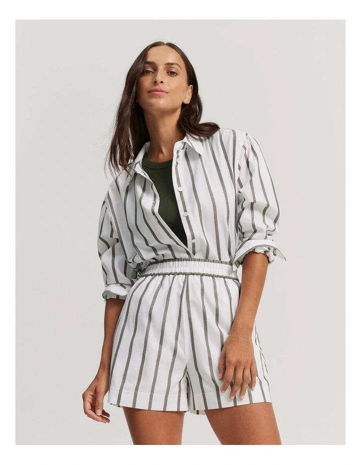 Australian Cotton Stripe Oxford Shirt in Dark Olive image 3