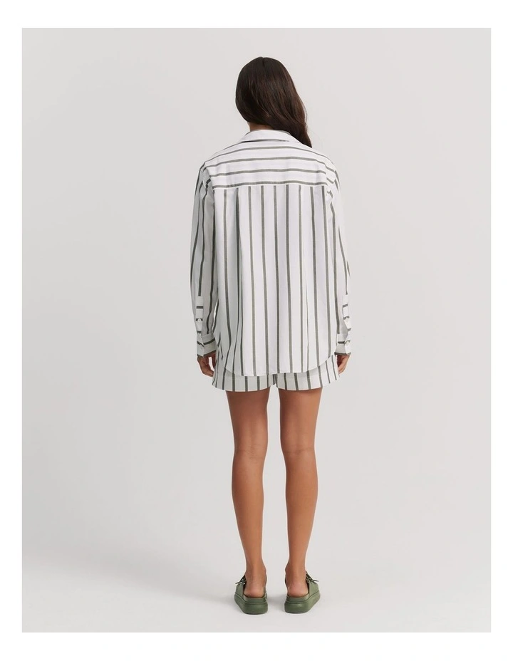 Australian Cotton Stripe Oxford Shirt in Dark Olive image 4