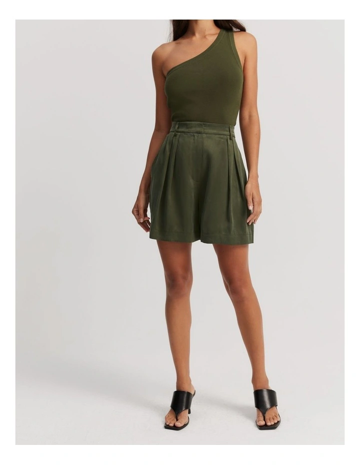 Fluid Pleat Short in Dark Olive image 1