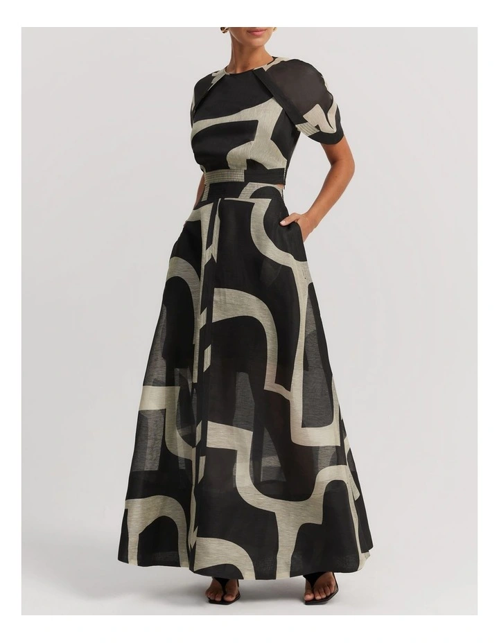 Organza Print Maxi Skirt in Stone Geo image 2