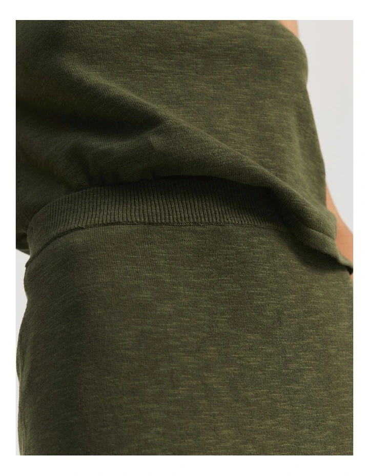 Cotton Linen Maxi Skirt in Dark Olive image 4