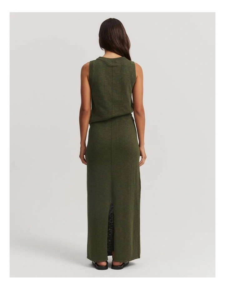 Cotton Linen Maxi Skirt in Dark Olive image 5