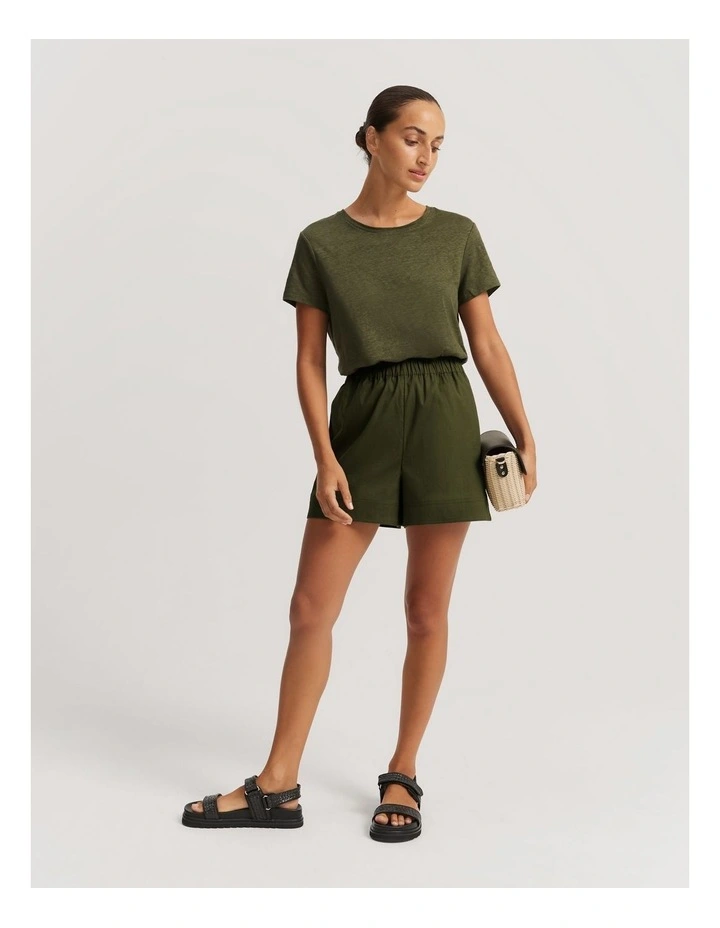 Linen Jersey T-shirt in Dark Olive image 3