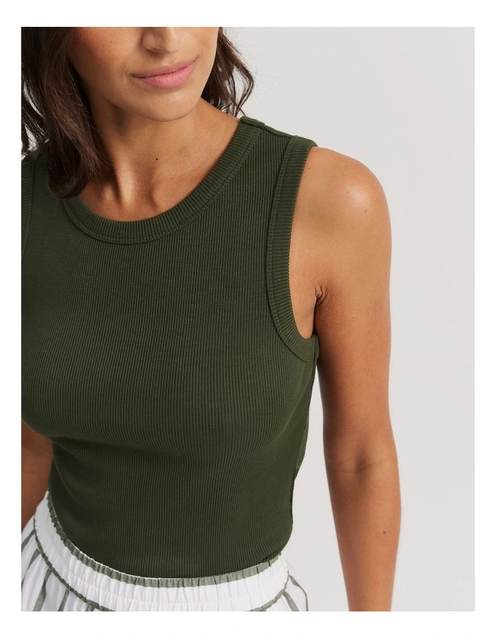 High Neck Rib Tank in Dark Olive image 3