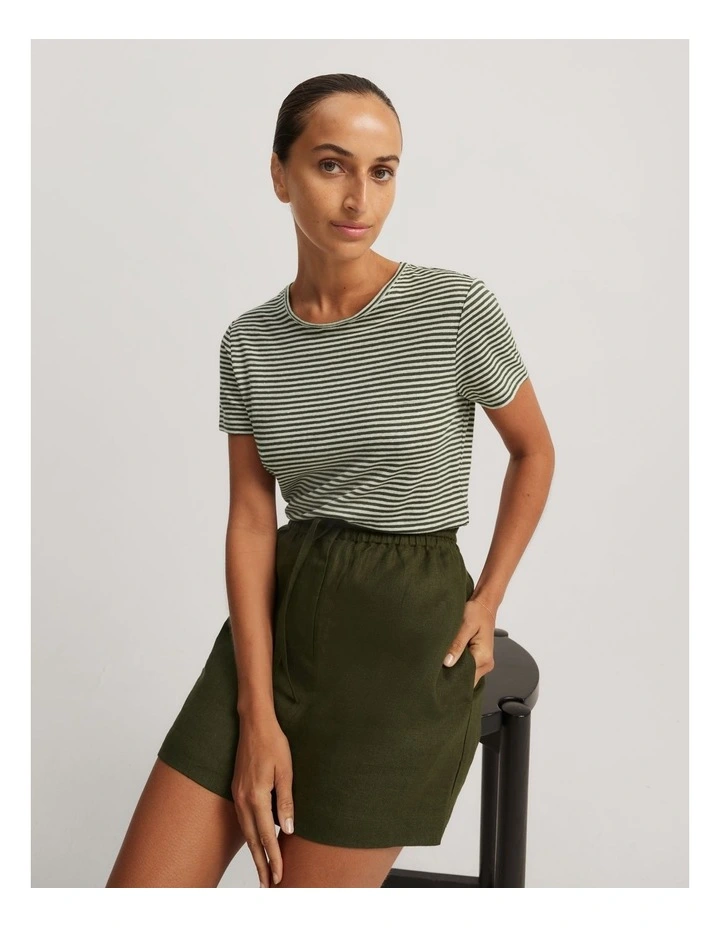 Stripe Linen Jersey T-shirt in Dark Olive Stripe image 1