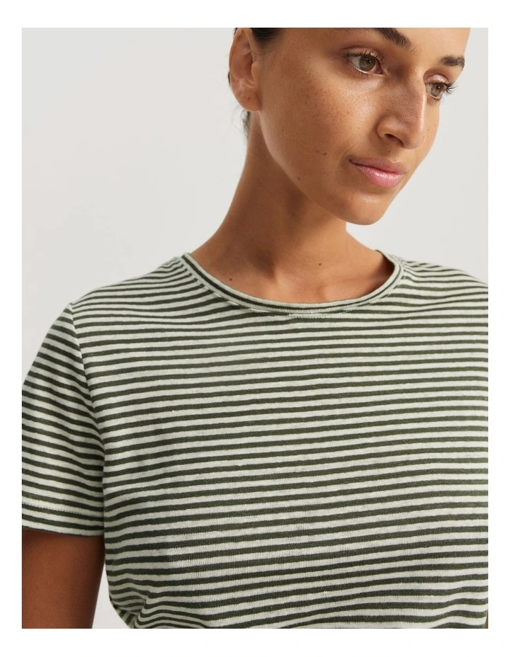Stripe Linen Jersey T-shirt in Dark Olive Stripe image 2