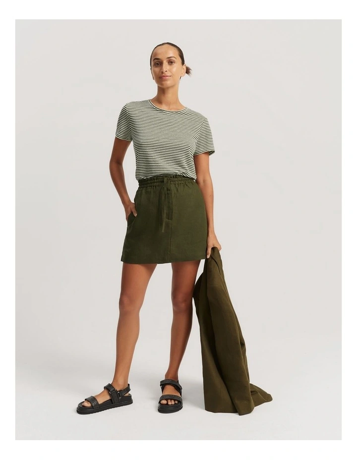 Stripe Linen Jersey T-shirt in Dark Olive Stripe image 3