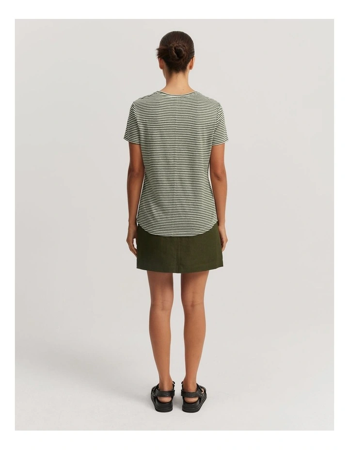 Stripe Linen Jersey T-shirt in Dark Olive Stripe image 4