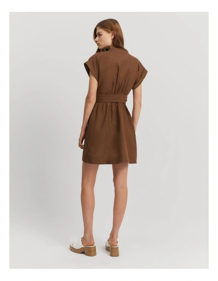 Cotton Linen Wrap Mini Dress in Walnut image 4