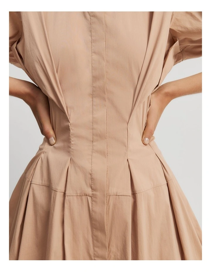Tuck Detail Midi Shirt Dress in Nougat image 2