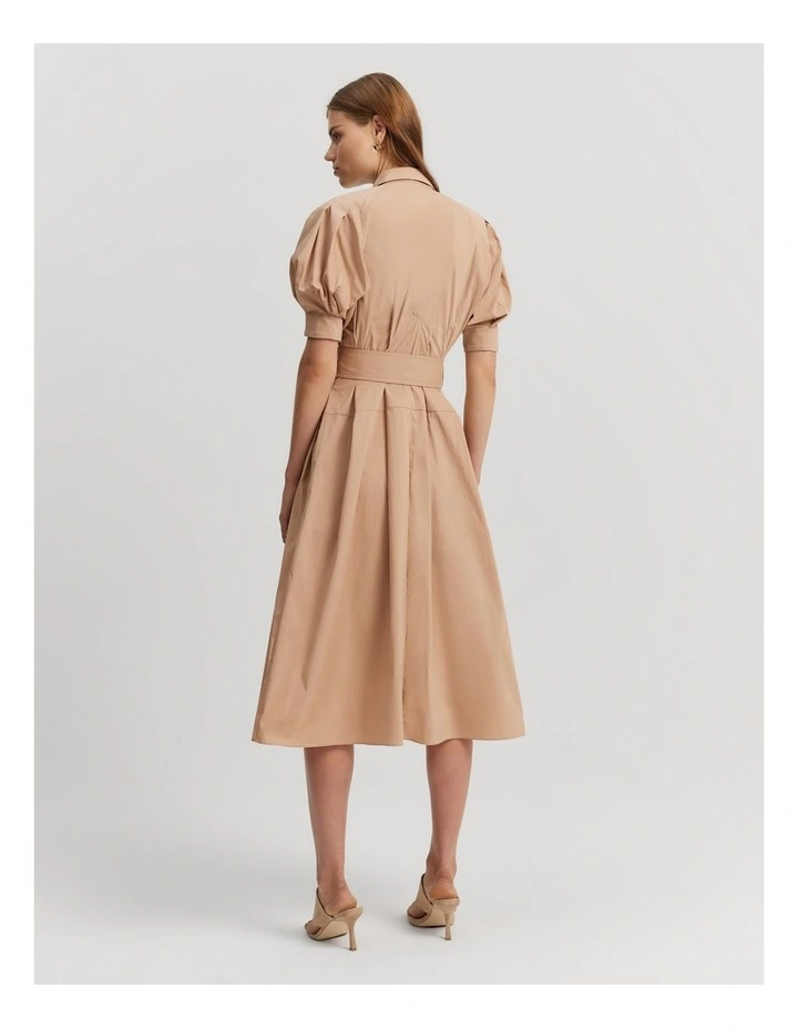 Tuck Detail Midi Shirt Dress in Nougat image 4