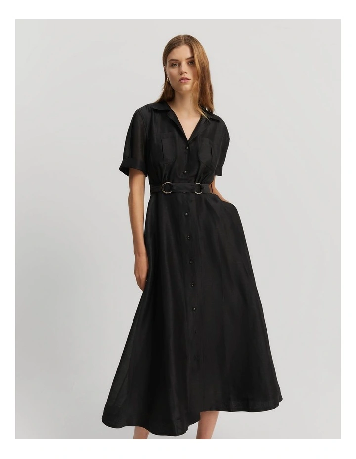 Organza Midi Shirt Dress in Black image 1