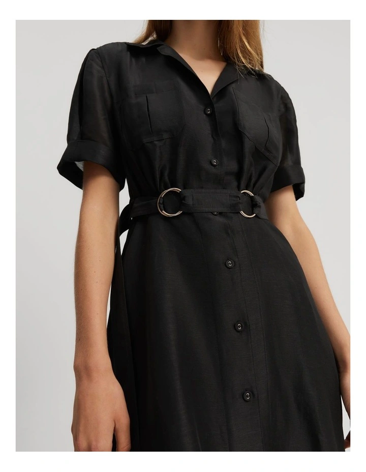 Organza Midi Shirt Dress in Black image 2
