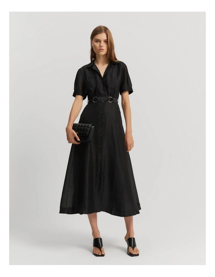 Organza Midi Shirt Dress in Black image 3
