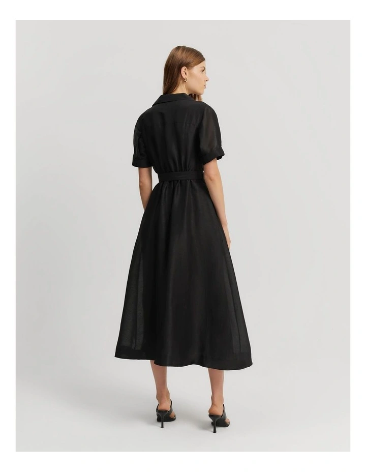 Organza Midi Shirt Dress in Black image 4