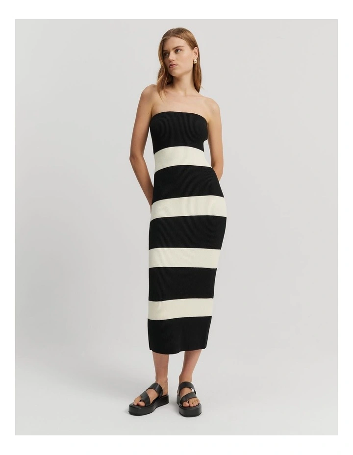 Stripe Bandeau Rib Dress in Black Stripe image 1