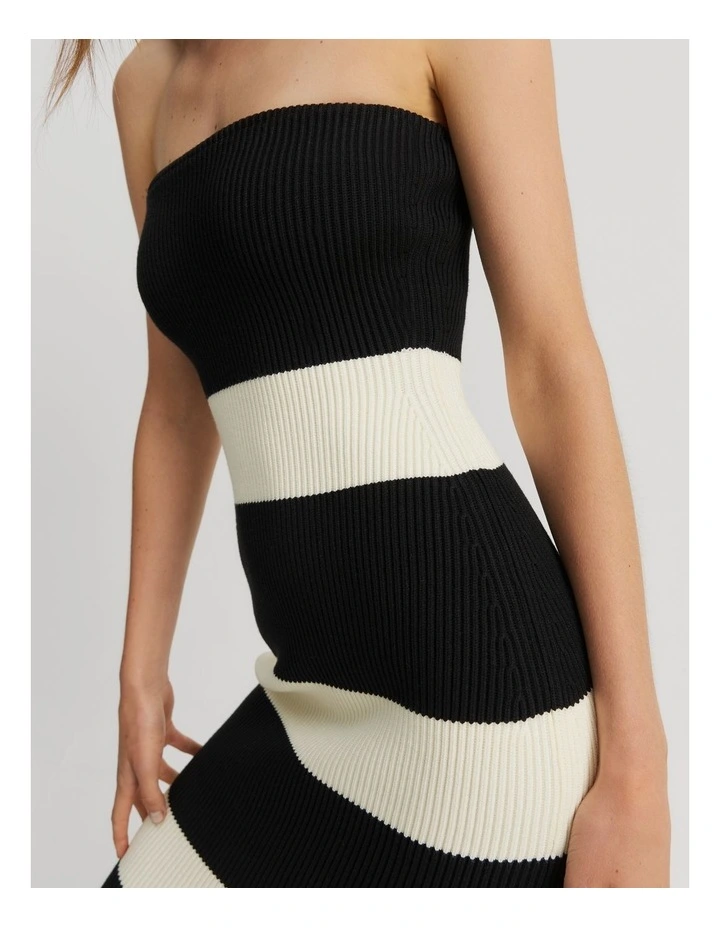 Stripe Bandeau Rib Dress in Black Stripe image 2
