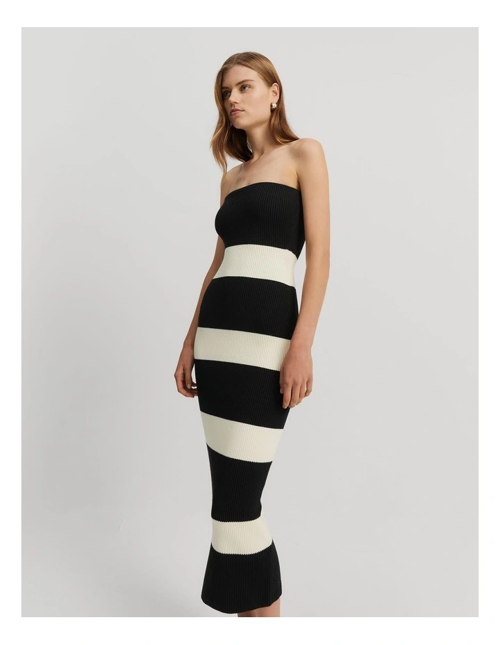 Stripe Bandeau Rib Dress in Black Stripe image 3