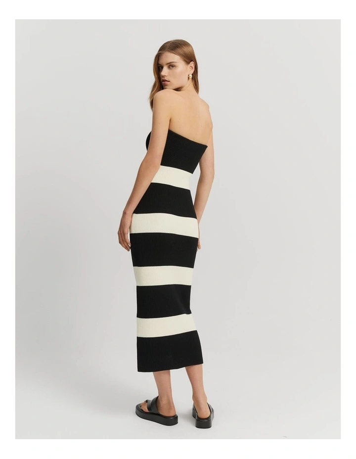 Stripe Bandeau Rib Dress in Black Stripe image 4