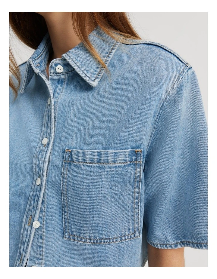 Cotton Blend Denim Short Sleeve Denim Shirt in Aged Soft Wash image 2