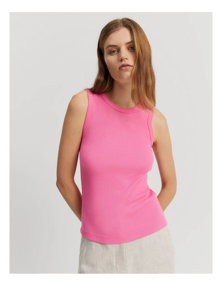 High Neck Rib Tank in Ultra Pink image 1