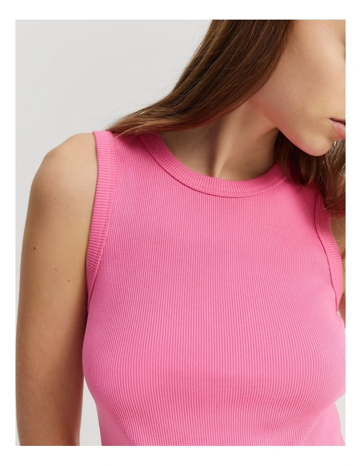 High Neck Rib Tank in Ultra Pink image 2
