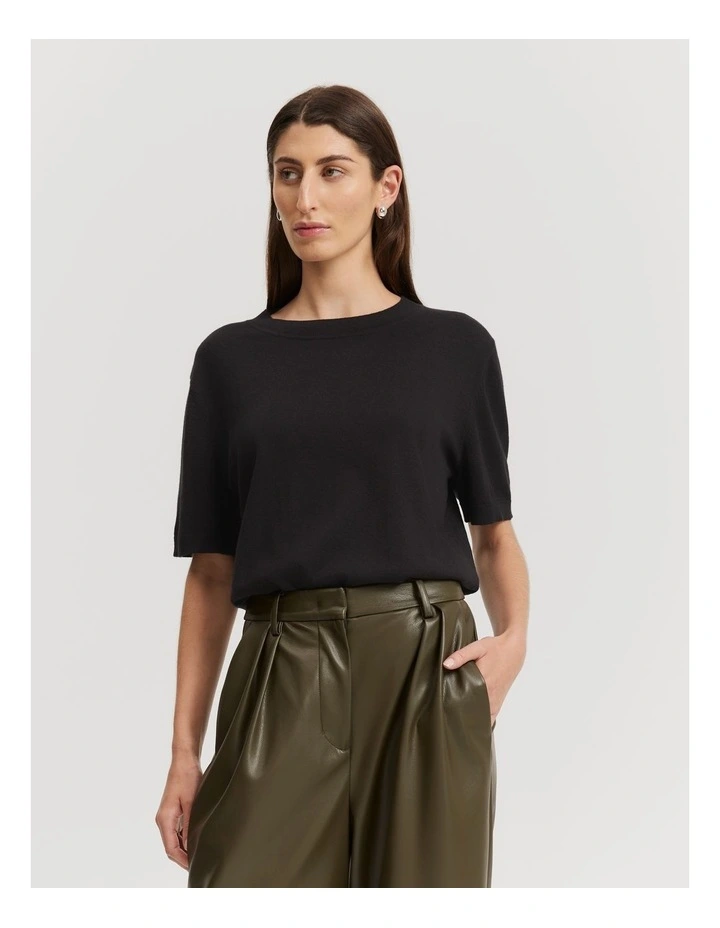 Organically Grown Cotton Cashmere Blend T-shirt in Black image 1