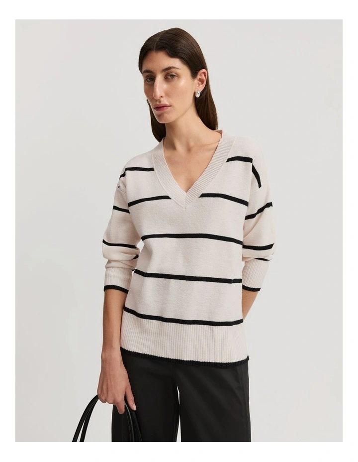 Cotton Linen Blend Stripe Knit in Black Stripe image 1