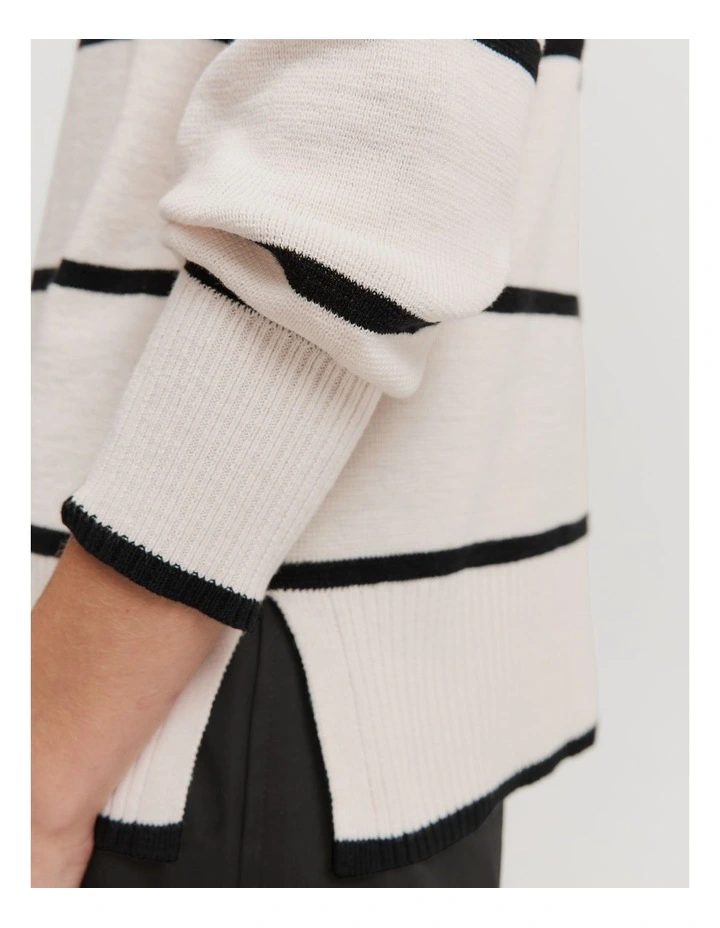 Cotton Linen Blend Stripe Knit in Black Stripe image 2